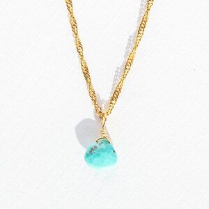 Dainty Turquoise Pendant Necklace Waterproof Gold Chain Hypoallergenic Jewelry